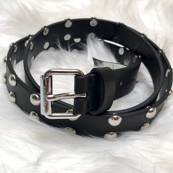 All Saints Accessories - Allsaints Black Studded Leather 1 Inch Belt Medium